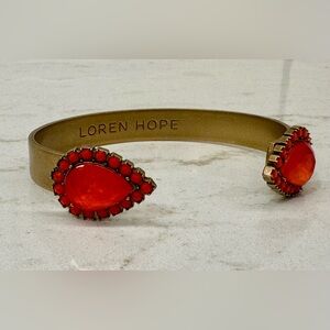 ✴️ Loren Hope Antique Gold Cuff Bracelet w Bright Orange Teardrop Stones
